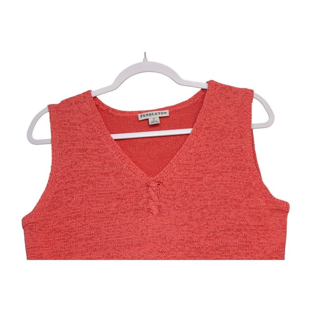 Pendleton Sleeveless Sweater Size Medium Pink Coral Open Knit Preppy Beach Tank - Picture 2 of 11